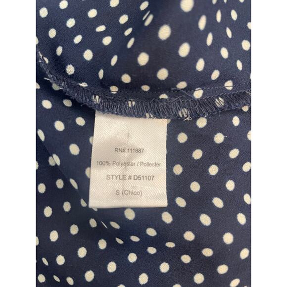 Women's Small Top Dazz Navy Polka Dot Blouse EUC - Picture 2 of 7